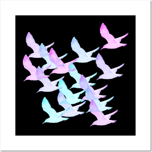 Seagulls (Translucent Gardient from Cyan to Magenta) Posters and Art